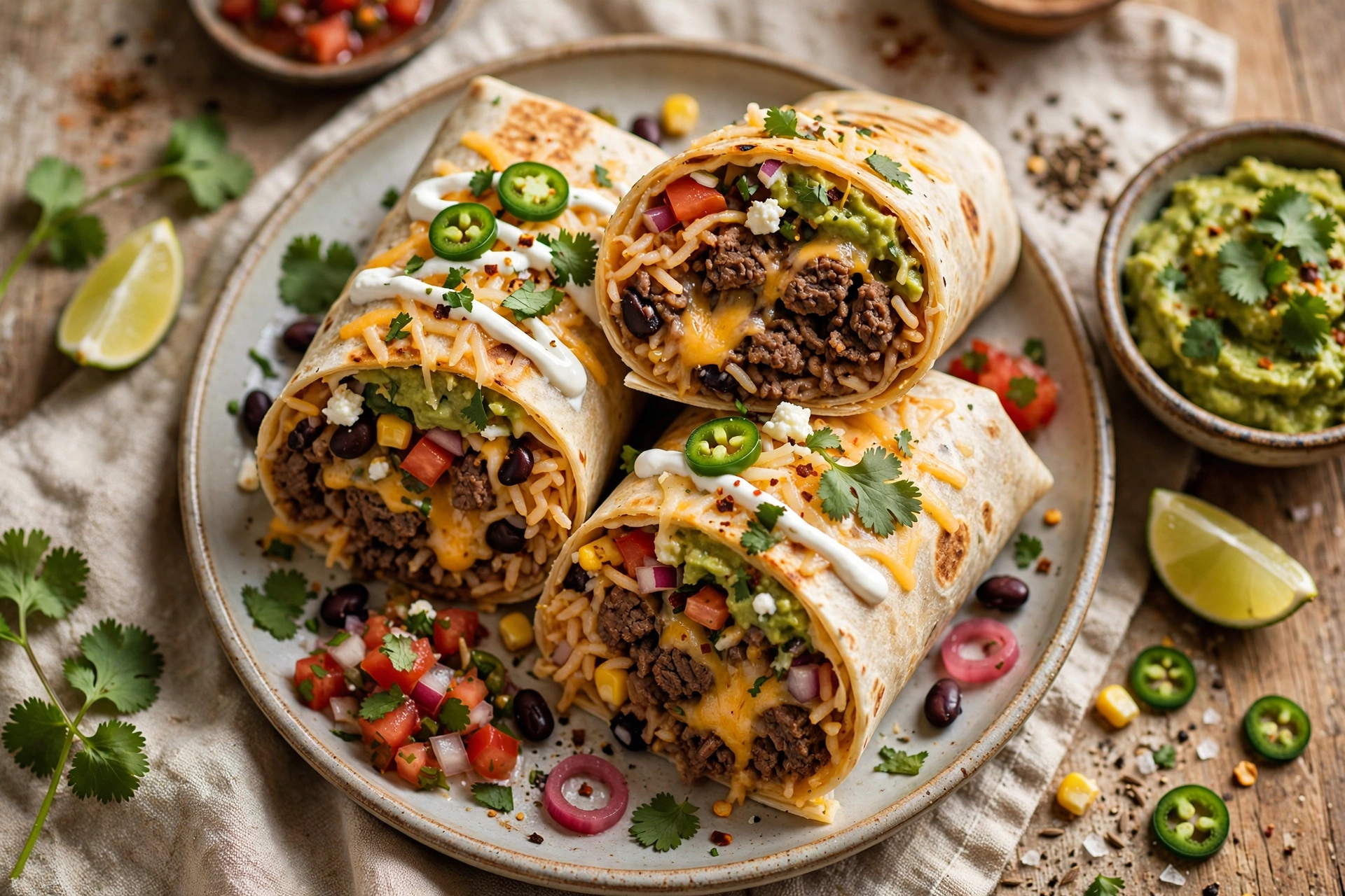 Loaded Beef and Cheese Burritos
