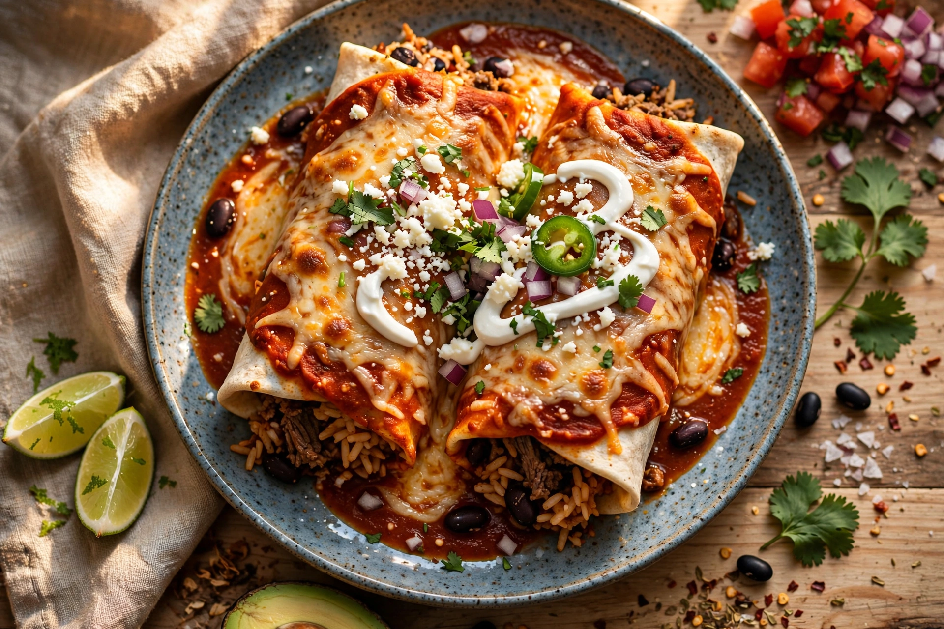 Wet Burritos (Smothered Beef and Bean Burritos)